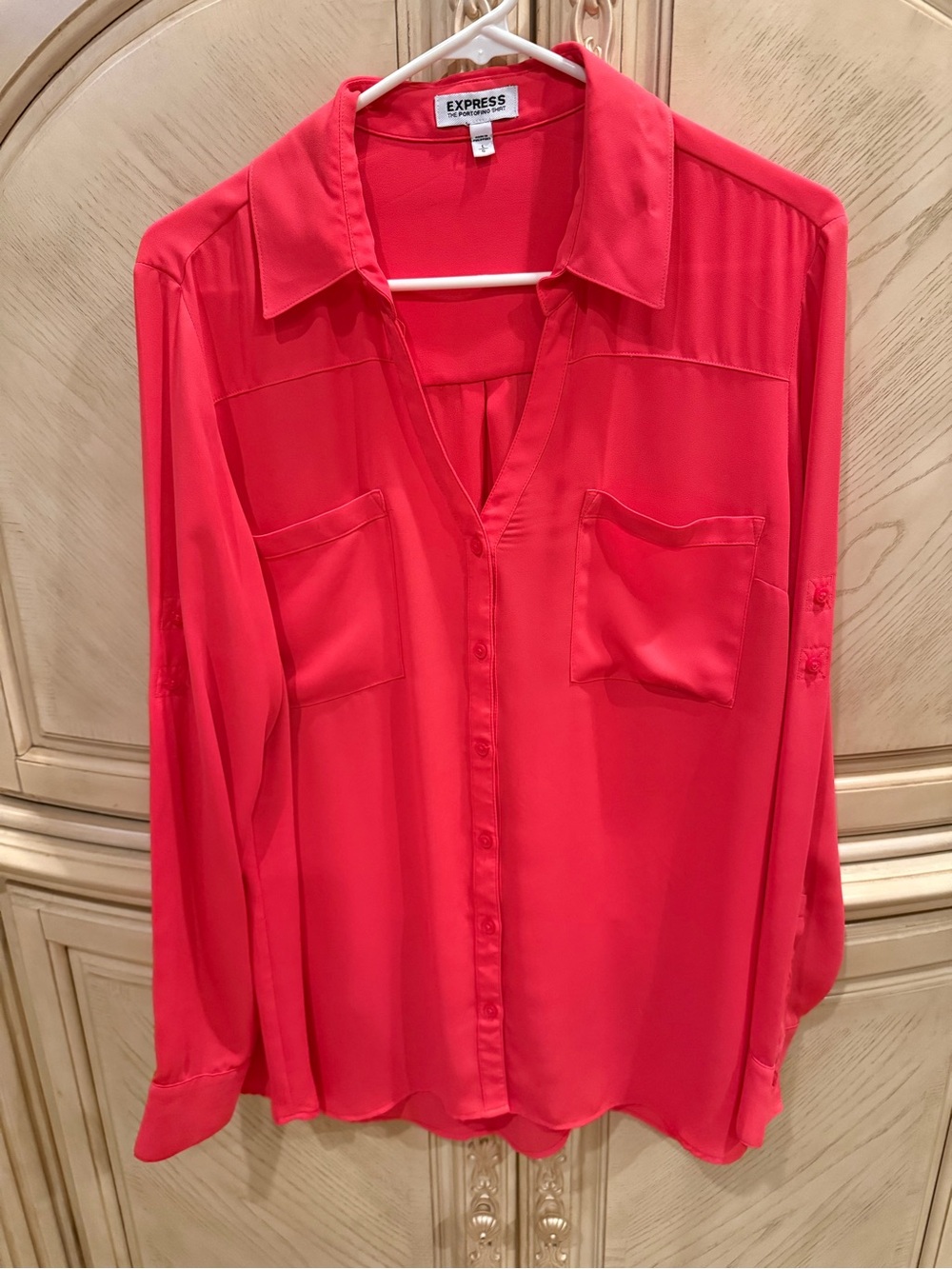 Express Coral-Red Button-Front Blouse